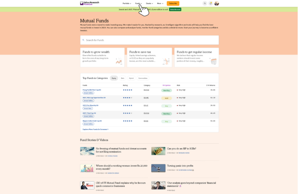 Value Research Homepage