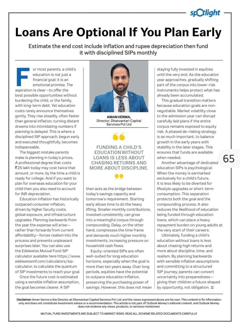 Dhanvantri Capital Services Private Limited featured in Outlook Money magzine