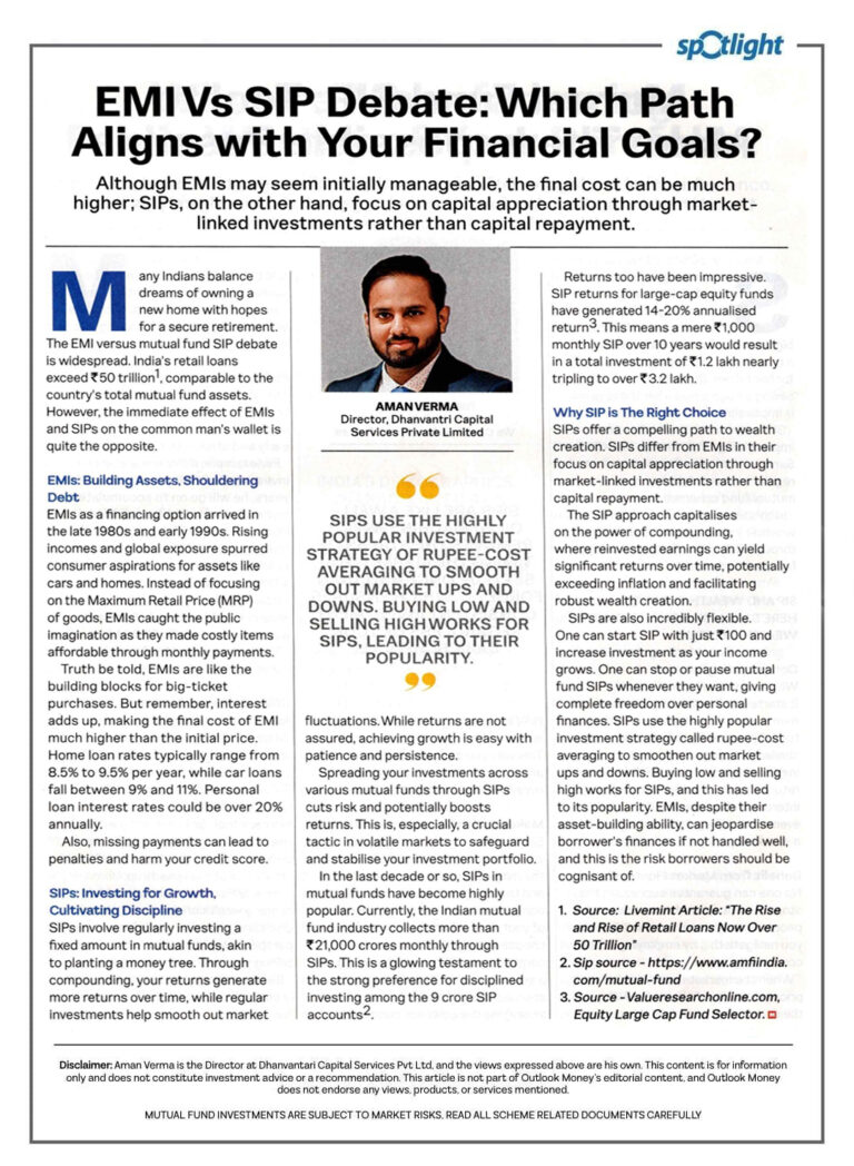 Dhanvantri Capital Services Private Limited featured in Outlook Money magzine