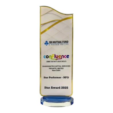 Dhanvantree – mutual fund distributor in Delhi awarded by SBI Mutual Fund AMC for Star Performer NFO for 2025