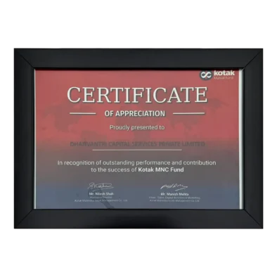 Dhanvantree – mutual fund distributor in Delhi awarded by Kotak Mutual Fund AMC for outstanding performance in success of Kotak MNC NFO