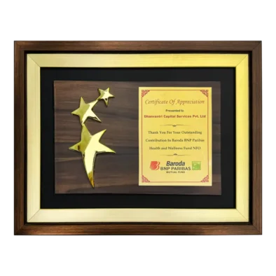 Dhanvantri Capital Services Pvt Ltd received an award from Baroda BNP Mutual fund AMC for its contribution Baroda BNP Health and Wellness Fund NFO
