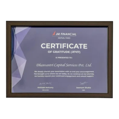 Dhanvantree – mutual fund distributor in Delhi awarded by JM Finance Mutual Fund AMC for outstanding performance in success of JM Finance Mutual Fund