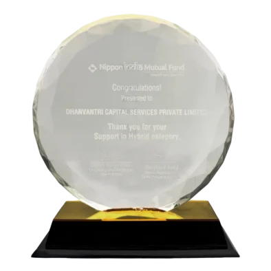 Dhanvantri Capital Services Pvt Ltd received an award from Nippon India Mutual Fund AMC for supporting Hybrid Category