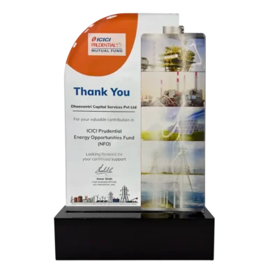 Dhanvantree – mutual fund distributor in Delhi awarded by ICICI Prudential Mutual Fund AMC for outstanding performance in success of ICICI Prudential Energy Opportunity Fund NFO